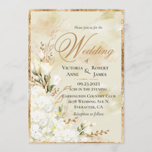 Invitation Hydrangea Elegant Blanc Or Floral Mariage 