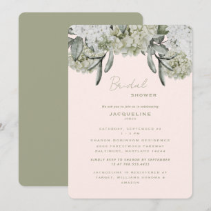 Invitation Hydrangea Élégant Rose & Sauge Douche Arrondie
