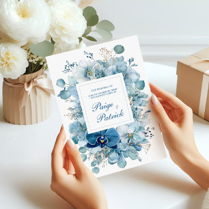 Invitation Hydrangea Élégante Dusty Blue Orchidée Or