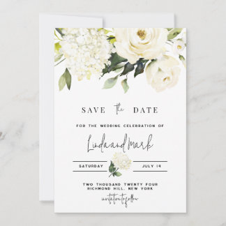 Invitation Hydrangea Enregistrer la date Modèle, Roses blanch