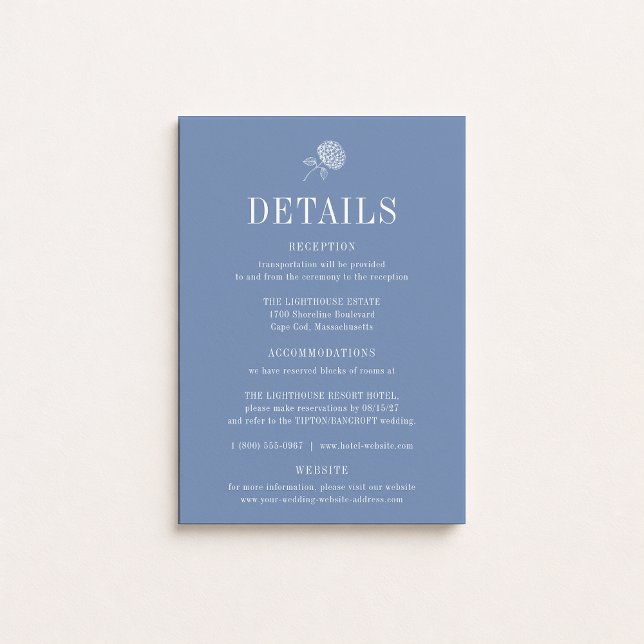 Invitation HYDRANGEA Floral Blue Wedding Details Card (Créateur téléchargé)