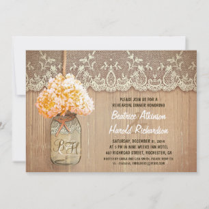 Invitation hydrangea mason jar répétition rustique dîner