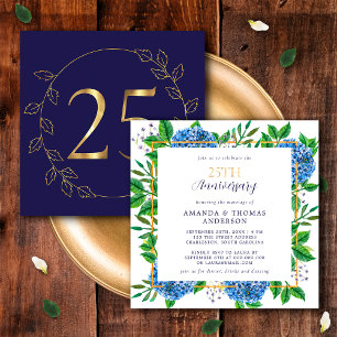 Invitation Hydrangea Or et Bleu 25e Anniversaire de Mariage
