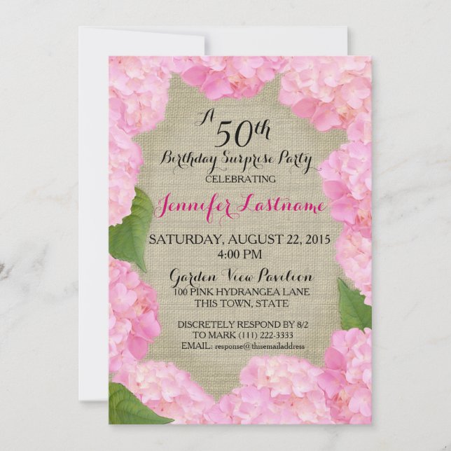 Invitation Hydrangea rose 50e anniversaire (Devant)
