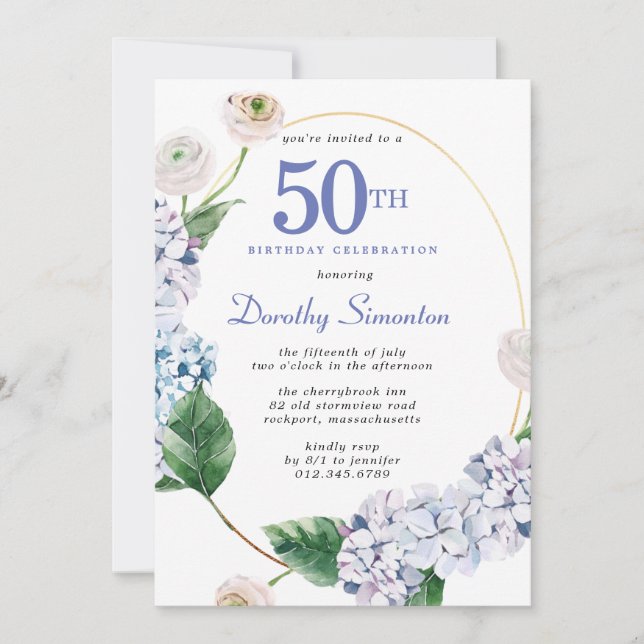 Invitation Hydrangea Rose 50e anniversaire (Devant)