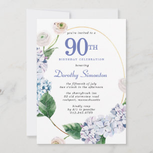 Invitation Hydrangea Rose 90e fête d'anniversaire