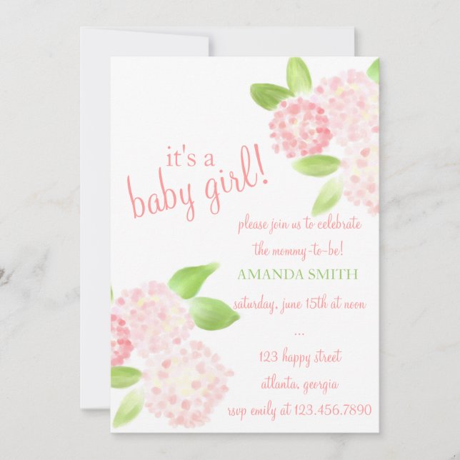 Invitation Hydrangea rose Aquarelle (Devant)