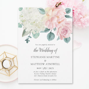 Invitation Hydrangea White Elegant Dusty Rose Peony Mariage