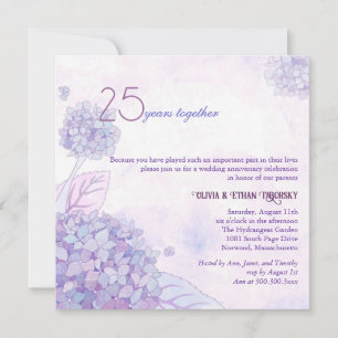 Invitation Hydrangeas 25e anniversaire de Mariage d'argent