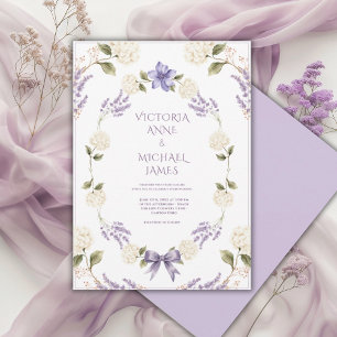 Invitation Hydrangeas Blanches Élégant Mariage Floral Violet