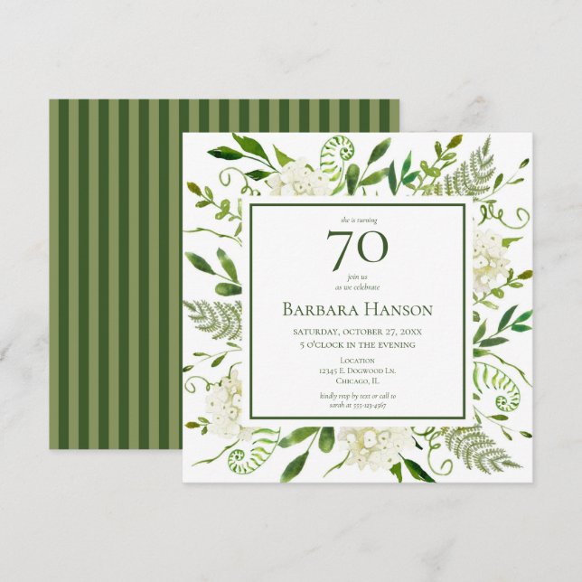 Invitation Hydrangeas blancs pour 70e anniversaire (Devant / Derrière)