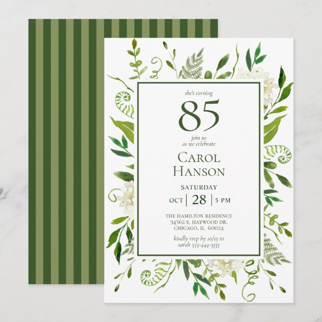 Invitation Hydrangeas blancs pour 85e anniversaire (Devant / Derrière)