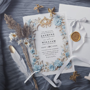 Invitation Hydrangeas Bleu Poussiéreux Élégant Mariage Emboss