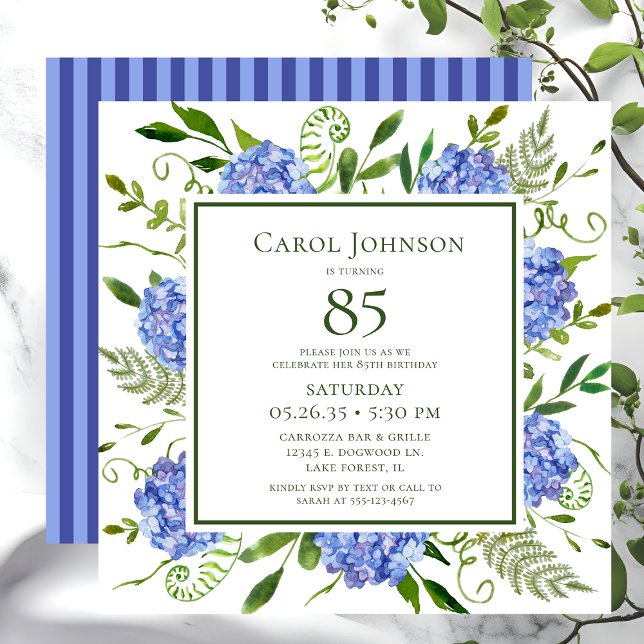 Invitation Hydrangeas bleues pour 85e anniversaire (Créateur téléchargé)