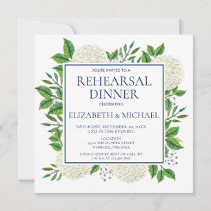 Invitation Hydrangeas Bleus Blancs Rustiques Aquarelle Répéti