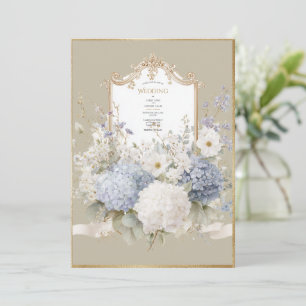 Invitation Hydrangeas Bleus Élégants Mariage Vintage