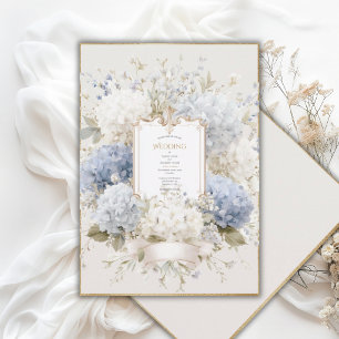 Invitation Hydrangeas Bleus Élégants Mariage Vintage