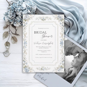 Invitation Hydrangeas Bleus Élégants Photo Vernis Mariage