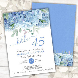 Invitation Hydrangeas Bleus Fleur Aquarelle 45e Anniversaire