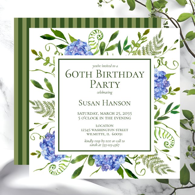 Invitation Hydrangeas bleus pour 60e anniversaire (Créateur téléchargé)