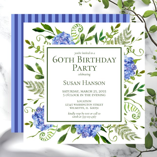 Invitation Hydrangeas bleus pour 60e anniversaire (Créateur téléchargé)