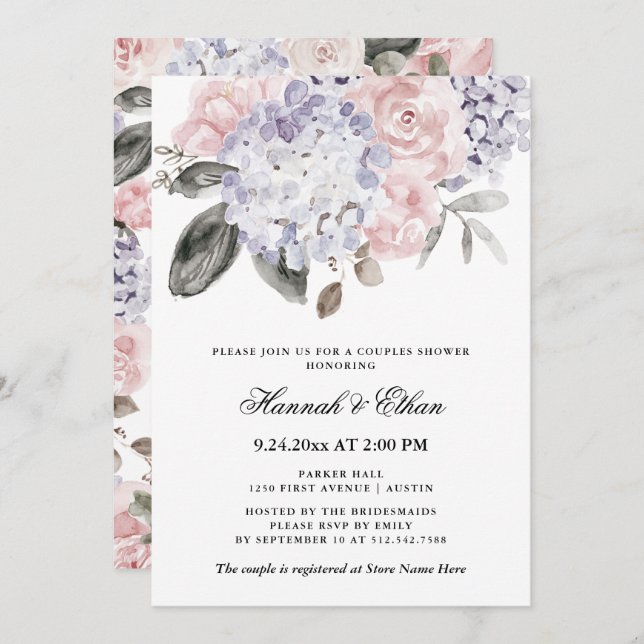 Invitation Hydrangeas vintages | Douche Couples (Devant / Derrière)