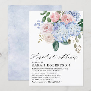 Invitation Hydrangée bleu foncé rose roses Fête des mariées