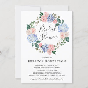 Invitation Hydrangée bleu foncé rose roses Fête des mariées