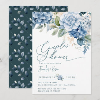 Invitation Hydrangée bleue | Douche Couples