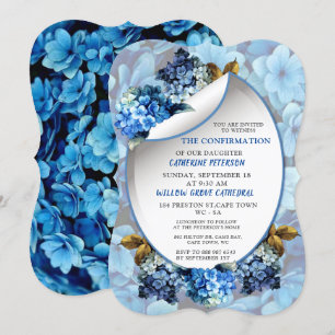 Invitation Hydrangée bleue Fleurs aquarelles Confirmation i