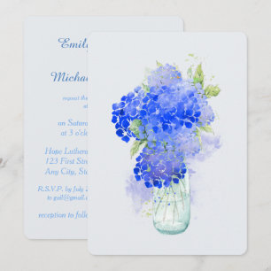 Invitation Hydrangee Fleur Aquarelle Bleu Vert Mariage