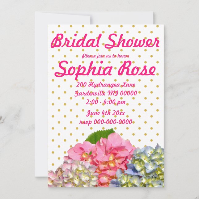 Invitation Hydrangées florales rose pâle bleu jaune vert (Devant)