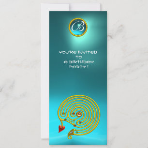 Invitation HYPER LABYRINTHE , bleu jaune aqua brillant