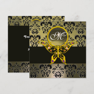 Invitation HYPER PAPILLON MONOGRAMME, agate damassé gris