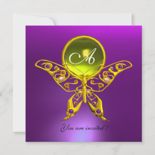 Invitation HYPER PAPILLON MONOGRAMME, topaze jaune , violet
