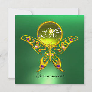 Invitation HYPER PAPILLON MONOGRAMME, vert ,topaze jaune