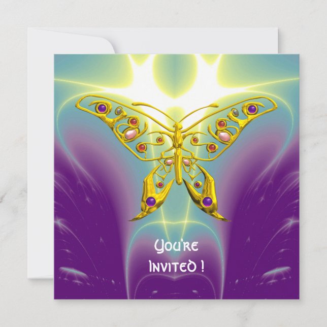Invitation HYPER PAPILLON violet vert champagne violet (Devant)