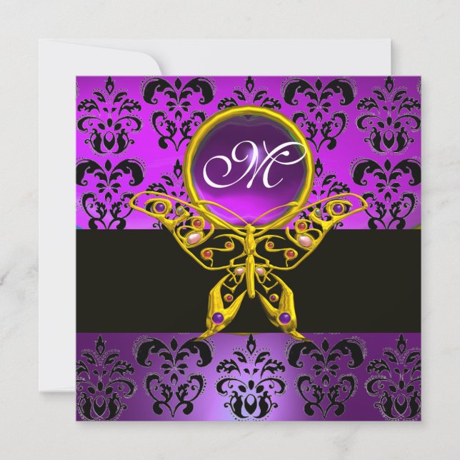 Invitation HYPÈRE PAPILLON MONOGRAMME, damas violet, améthyst (Devant)