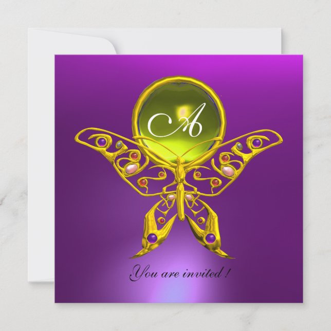 Invitation HYPÈRE PAPILLON MONOGRAMME, topaze jaune , violet (Devant)