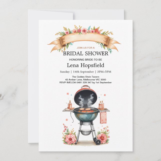 Invitation i do barbecue douche nuptiale aquarelle Floral Coo (Devant)
