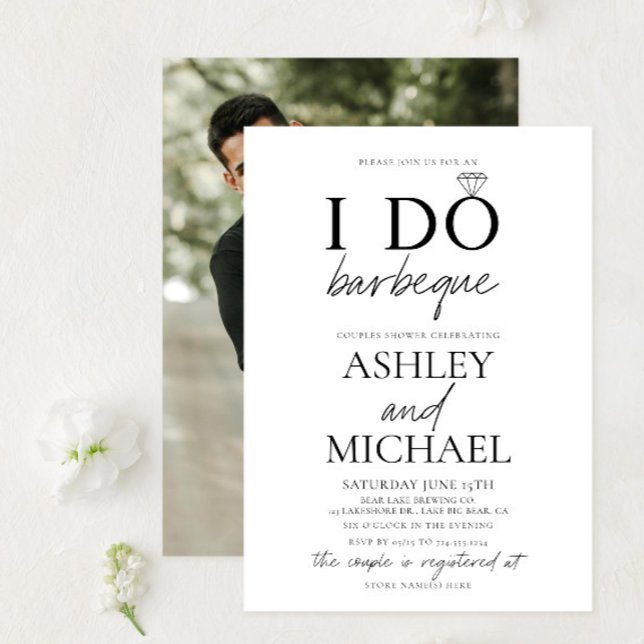 Invitation I DO BBBQ Black & White Photo Couple Douche (Créateur téléchargé)