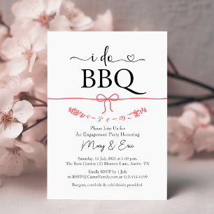 Invitation I Do BBQ Engagement Party Minimal Red Bow Japonais
