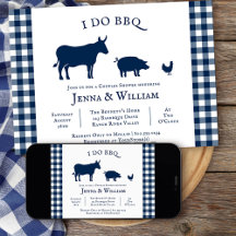 I Do BBQ Farmhouse Marine Blue Plaid Couples Douch