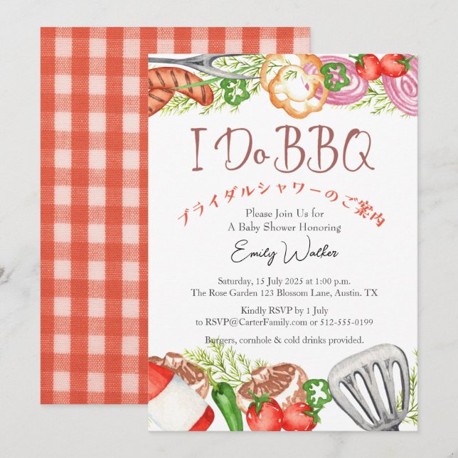Invitation I Do BBQ Fête des mariées Ustensile Alimentation R (Devant / Derrière)