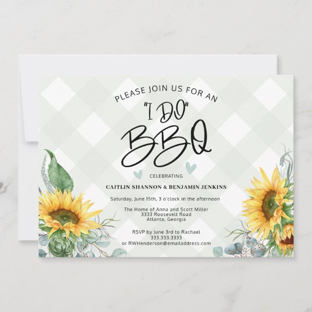 Invitation I Do BBQ Sunflower Buffalo Plaid Fête des mariées (Devant)