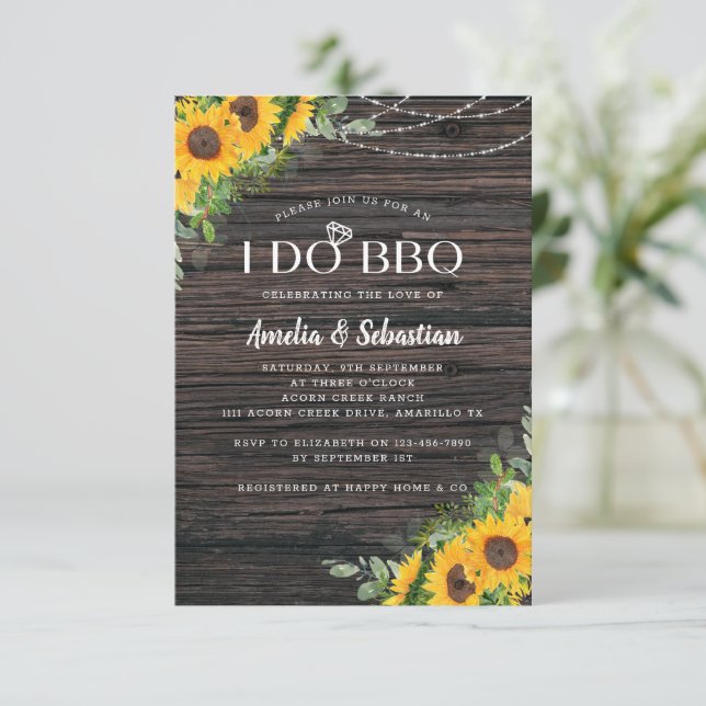 Invitation I Do BBQ Sunflower Fête des mariées Lumières en bo (Debout devant)