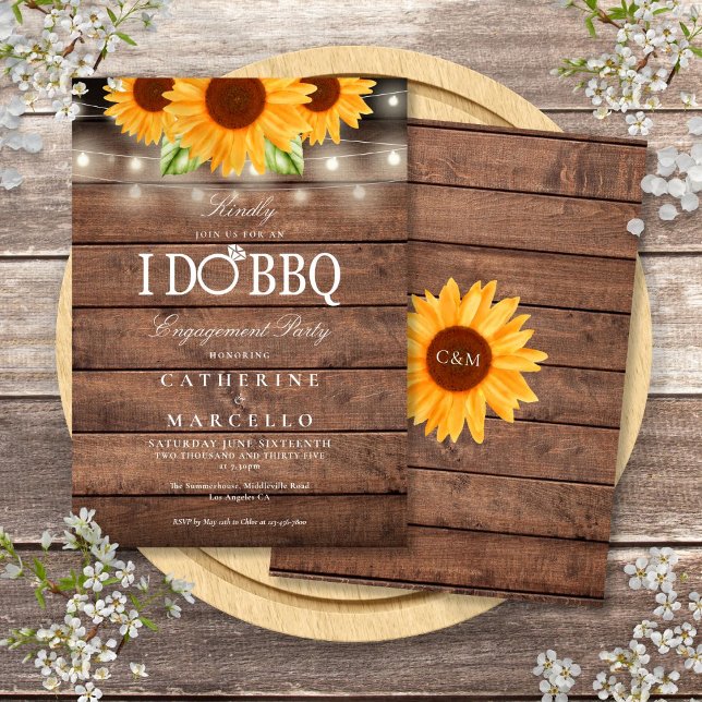 Invitation I Do BBQ Sunflower Rustic Wood Engagement Party (I Do BBQ Sunflower Rustic Wood Engagement Party Invitation)