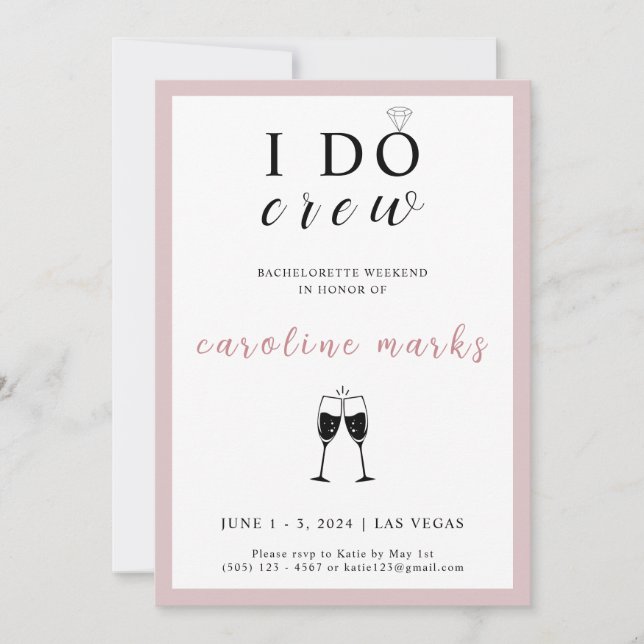 Invitation I Do Crew Bachelorette Party rose et blanc (Devant)