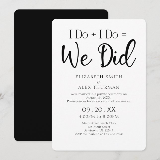 Invitation I Do = Nous Avons Fait Mariage Elopement Invitatio (Devant / Derrière)
