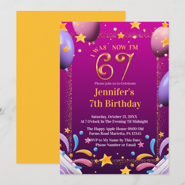 Invitation I Was 6 Now I’m 7 Birthday for kids  (Devant / Derrière)